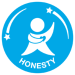 School Games honesty badge, icon on a blue background