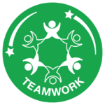 School Games teamwork badge, icon on a green background